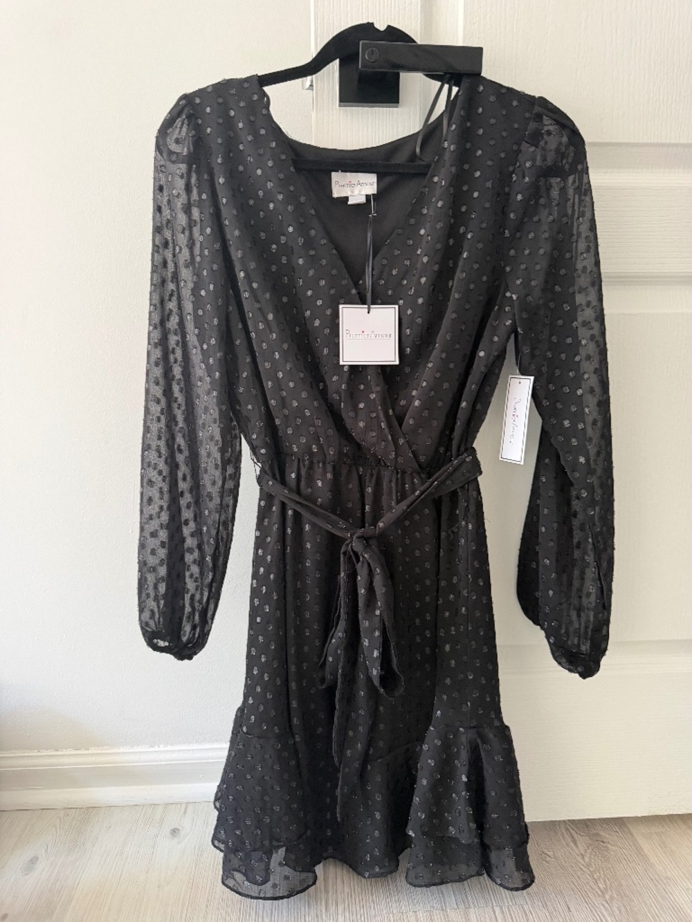 Preme Amour Black Metallic Clip Dot Mini Dress